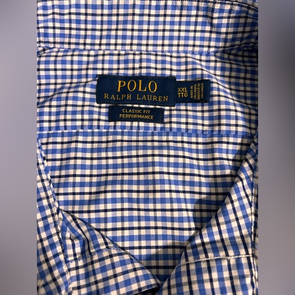Ralph Lauren Shirt XXL Mens Blue Gingham Check Nylon Blend Preppy Pony Button Up - Picture 2 of 7